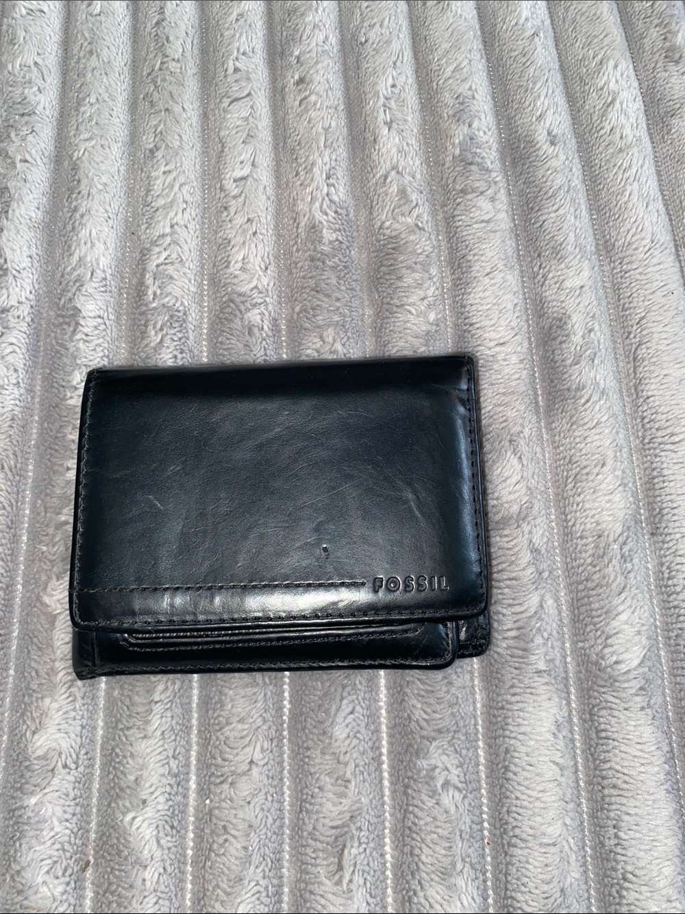 VINTAGE BLACK LEATHER WALLET FOSSIL BI FOLD